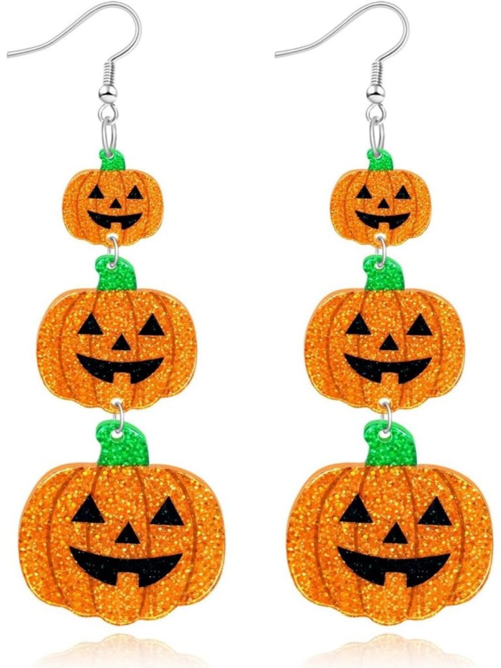 Women's Black Orange Pumpkin Drop Dangle Costume Spooky Halloween Earrings
